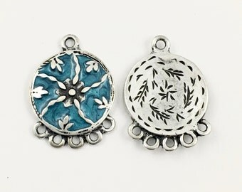 1 connector multi holes enamel ans silver plated,30mm #CON030