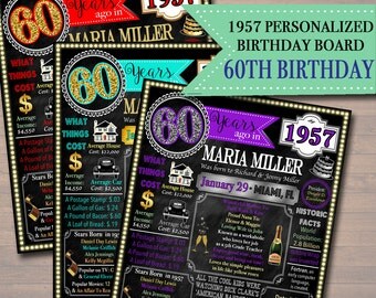 Customized 60th Birthday Chalkboard Poster 1957 Birthday Board, 60th Birthday Art, 60th Party Decorations, 60th Birthday Poster DIGITAL FILE