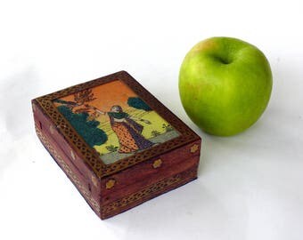 Vintage Wooden Box with Brass Trim, Lined Gift Box, Wood Keepsake Box, Ring Box, Small Trinket Box, Velvet Lined Box, Glass Top Box