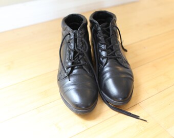 vintage black leather oxfords ankle boots lace up womens 6 1/2
