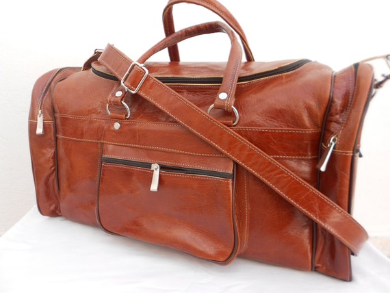 Mens Brown Leather Duffle Luggage Bag Engraved Personalized