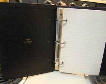 Vintage Vernon Line black loose leaf notebook binder, vintage loose leaf, vintage binder, 3 ring binder