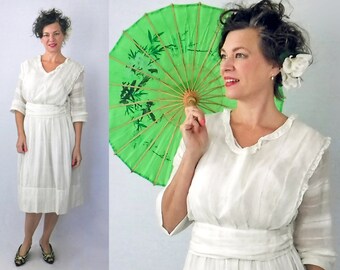 Edwardian Dress / Antique Dress / 1910s Day Dress / Edwardian Tea Dress / Lawn Dress / Titanic Dress / Downton Abbey / 1910s Dress / W27"
