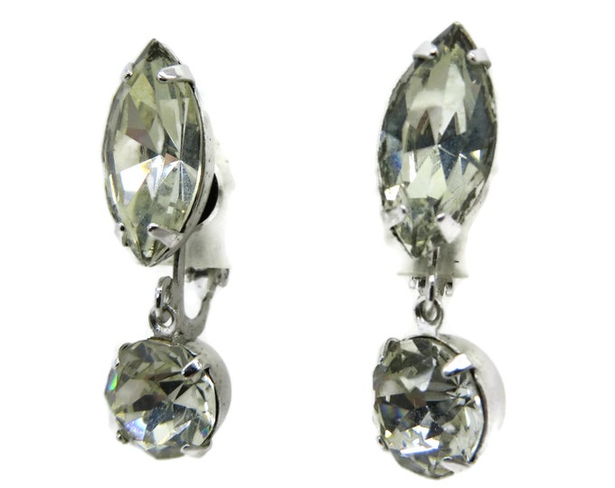 Eisenberg Vintage Rhinestone Crystal Drop Earrings, Designer Clip-ons, Bridal Jewelry