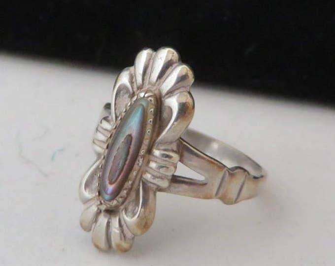 Vintage Sterling Silver Abalone Ring, Native American Ring, Size 6