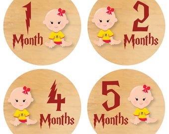 Harry Potter Baby GIRL Monthly Stickers - Month Milestones Harry Potter Baby Stickers Monthly Harry Potter GIRL Tummy Tags Months - Printed