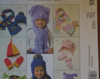 McCalls M4985, infants, toddlers, hats, mittens and scarves, UNCUT sewing pattern, craft supplies