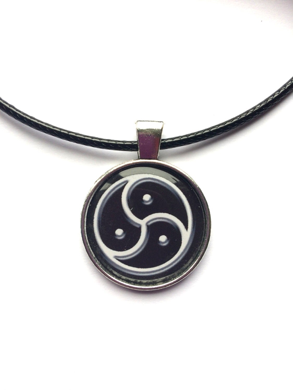 BDSM Symbol logo Cabochon Pendant Leather Cord Necklace Gift