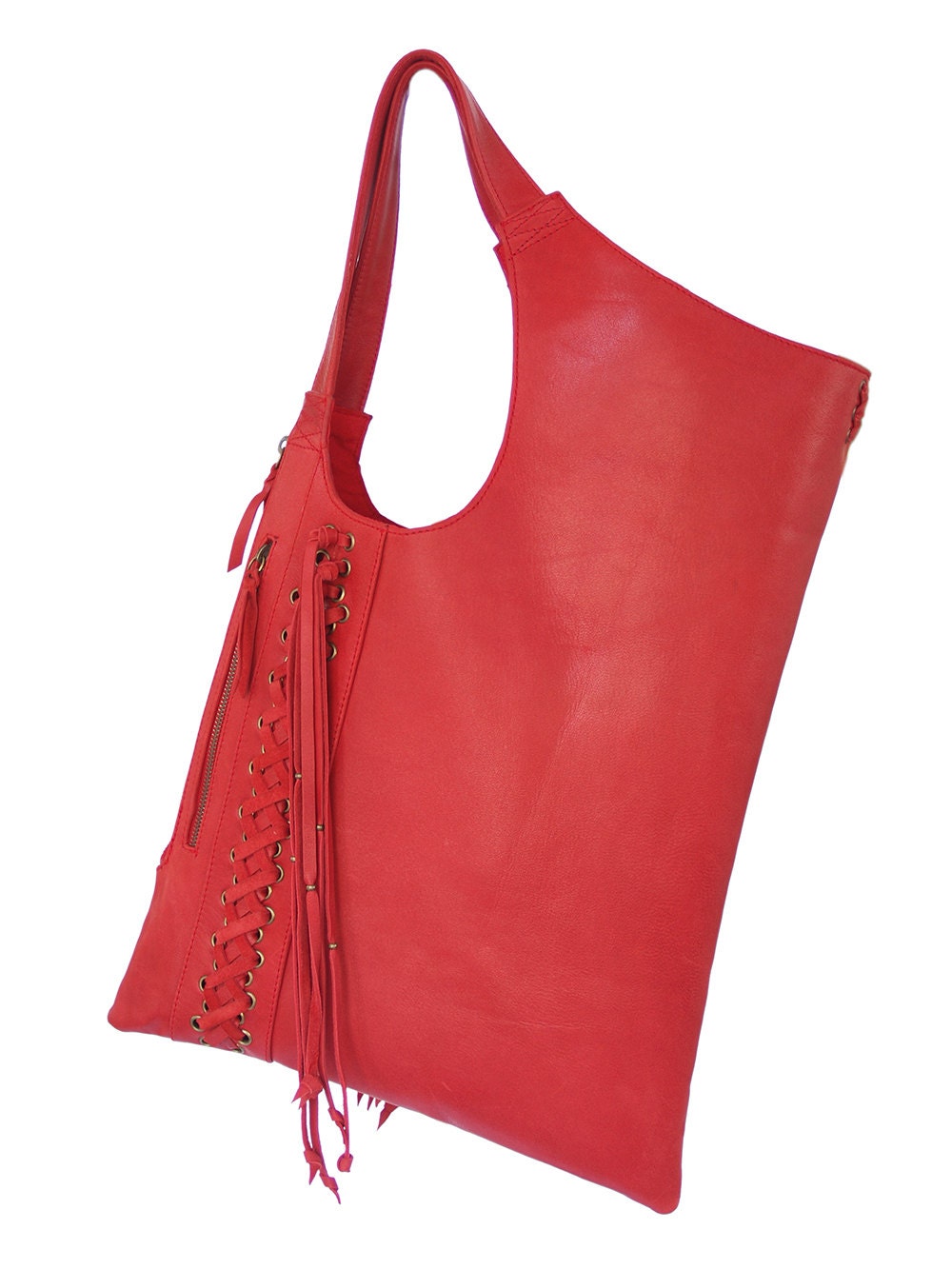 red tote leather