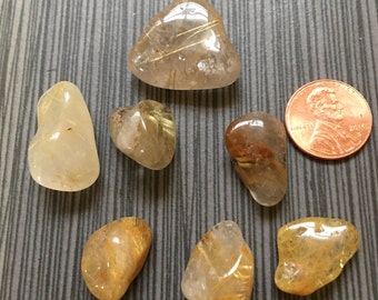 Seven (7) Rutile Quartz Tumbled Stones from lot - Ships free in US!