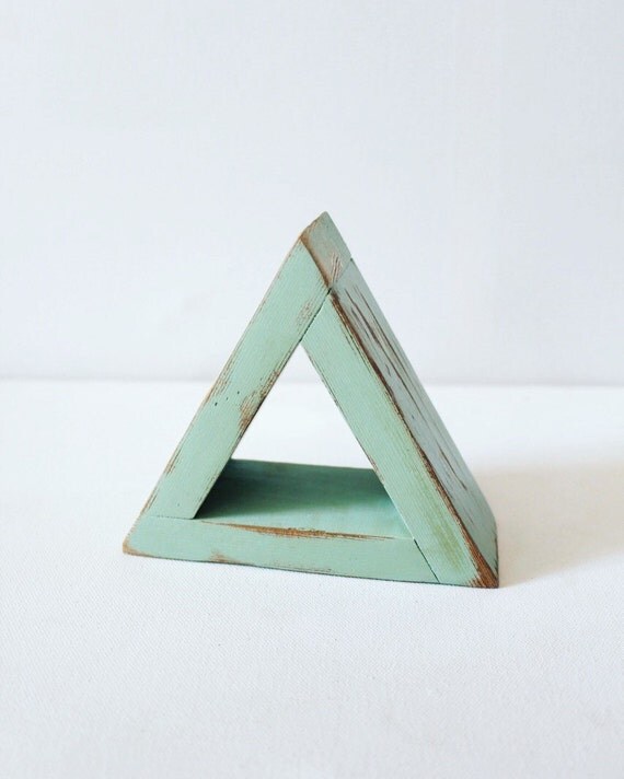 Mini Distressed Wooden Triangle Shelf Small Rustic Floating