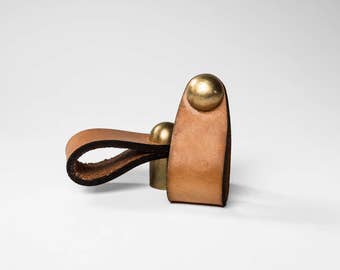 Wyatt Leather Pull - Brass + Tan Leather Cabinet Pulls - Brass Drawer Pulls - Modern Rustic Knobs - Kitchen Bath Dresser - American Made