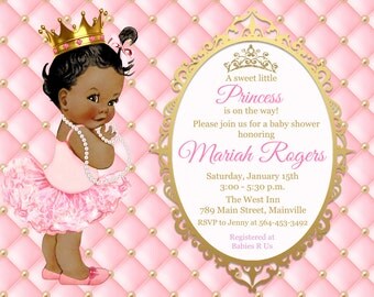 ANY SKIN TONE - Princess Baby Shower Invitation, Pink, Gold, Glitter, Sparkle- Printable or Printed