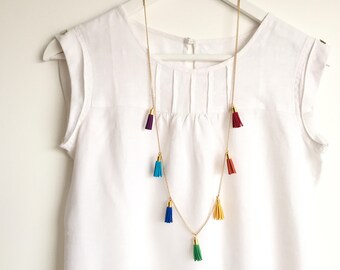 RAINBOW Multi-Tassel Necklace /Colourful Long Necklace with 7 Tassels
