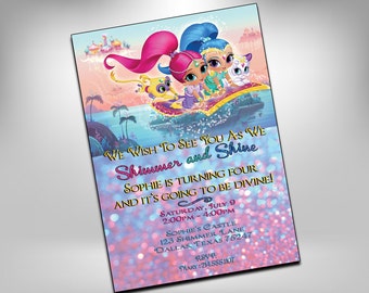 Shimmer and Shine Invitation, Shimmer and Shine Birthday, Party Invitations, Genie Invites, Sparkle Invite