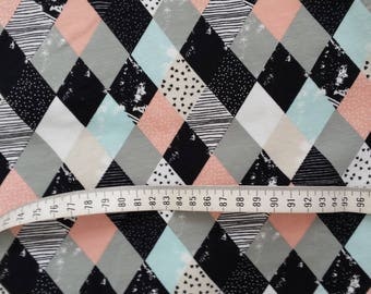 French terry fabric, diamond fabric, multi jersey fabric, stretch fabric sold per half metre, childrens fabric, diamond jersey fabric