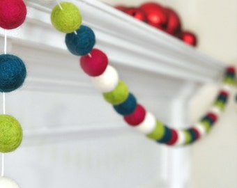 Unique Christmas Garland - Best Gifts for Grandma - Holiday Decorations - Christmas Ornaments - Pom Pom Garland - Felt Ball Garland