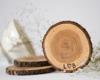 SALE! 10 oak wood coasters 3"- 4" , tree slices for wedding, rustic wedding decors, wedding favors, wood discs, wooden circles