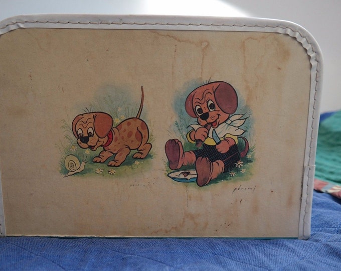 small vintage suitcase, cardboard suitcase, Child’s vintage case, Vintage Case, Shabby chic case 1960 suitcase made in EE suitcase