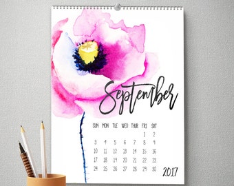 2017 Monthly Wall Calendar, 11x14, Wall Calendar, with Watercolor Flowers (cal0013)