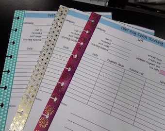 Debt Paydown Tracker Insert for Classic Happy Planner (Package of 6 printed and punched pages) - CHOOSE YOUR WASHI