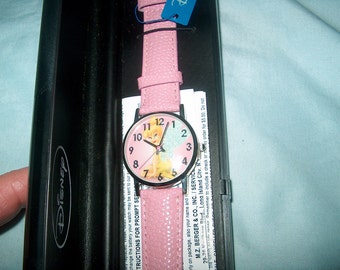 Vintage Disney Watch, Pink Leather Band, Tinkerbell, New in Box, Childrens, WAS 40.00 - 50% = 20.00