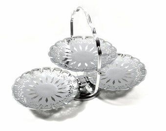 Vintage Chrome Folding 3 Tier Tidbit Server, Each Tray 7" Wide