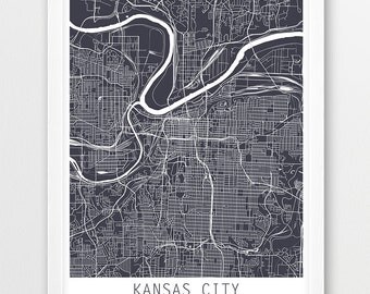 Kansas City Urban Map Poster, Kansas City Street Print, Kansas City Grey Map, Modern Wall Art, Home Decor, Travel Poster Gift, Printable Art