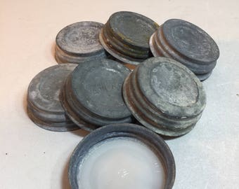 7 Vintage Zinc Atlas Jar Lids With Porcelain Inserts