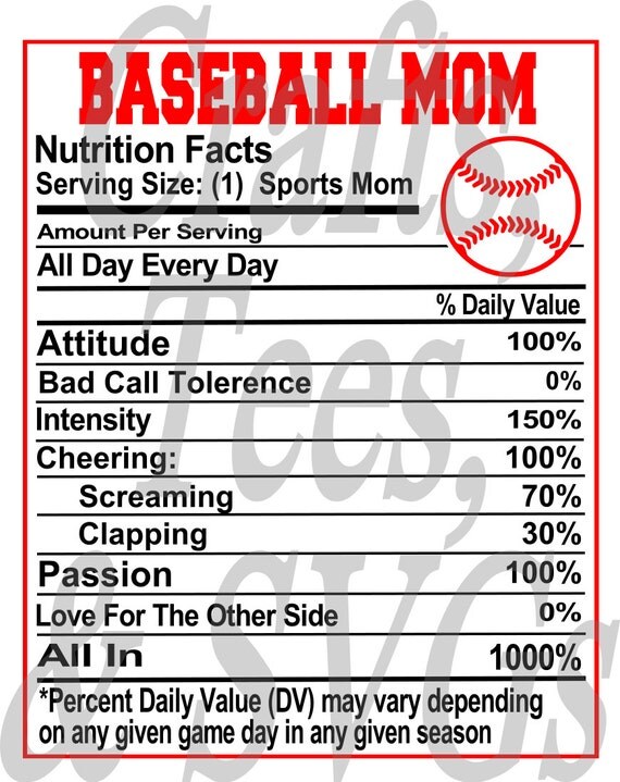 Download Items similar to Baseball Mom Nutrition Sheet SVG FIle on Etsy