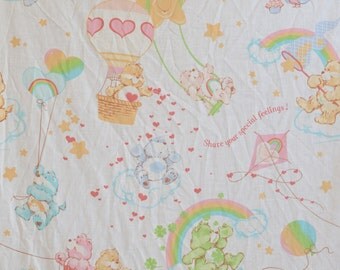 1982 Vintage Care Bears Twin Flat Sheet American Greetings Corp 80s Bed Linens