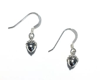 Sterling Silver Tiny Acorn Drop Earrings