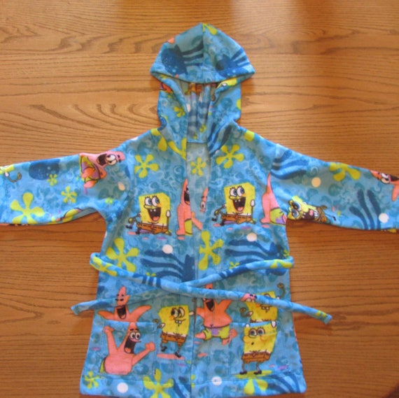 Sponge Bob robe/size 4T on sale and ready to ship/Sponge Bob fleece robe/boys fleece robe/boys hooded robe/fleece robe/toddler robe