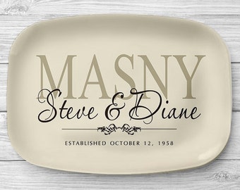 Personalized Serving Tray, Ivory Family Name Platter, Personalized Melamine Platter, Personalized Serving Platter, Wedding Gift Platter