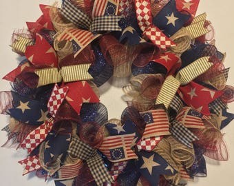 Patriotic wreath, Patriotic burlap wreath, burlap patriotic wreath, Memorial Day decor, 4th of July wreath, patriotic wreaths, wreath