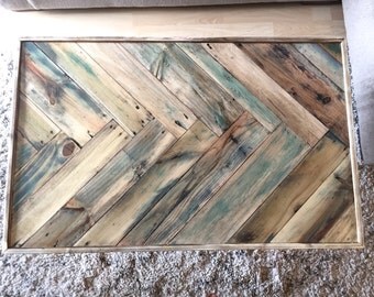 Light Herringbone Reclaimed wood Livingroom coffee table w/ rose gold hairpin legs Mid century Modern Rustic