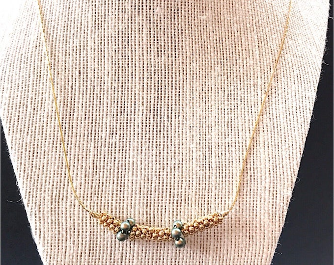 Gold necklace, gold green necklace, spiral necklace, gold coil necklace, gold spiral necklace, coil wrapping necklace