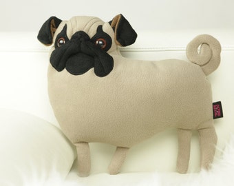 cute plush PUG PILLOW beige mops/ tan pug mops cushion, art doll Gift for dog lover, Gift for wife uncle son man girl sister mom friend
