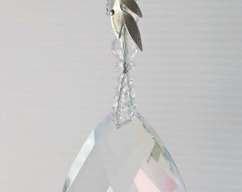 big hanging crystals, crystal suncatcher, leaf decoration, Cottage BoHo theme, large hanging prism, anniversary gift, EtsyAU, crystal decor