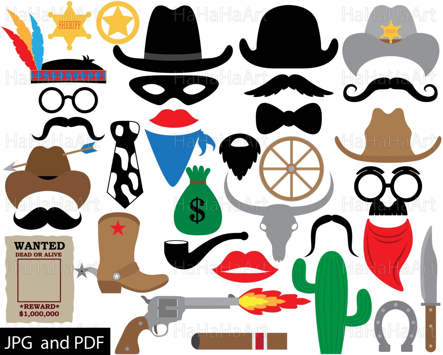 Cowboy Props - Instant Download ClipArt PDF JPG Digital Graphic Design ...