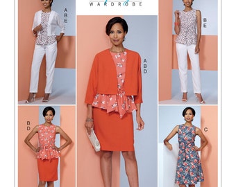 Butterick Sewing Pattern B6463 Misses' Dolman-Sleeve Jacket, Attached-Sash Top and Dress, Pencil Skirt, and Pants