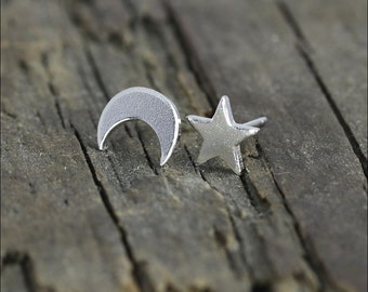 Tiny Moon and Star Stud Earrings Gold star earrings gold