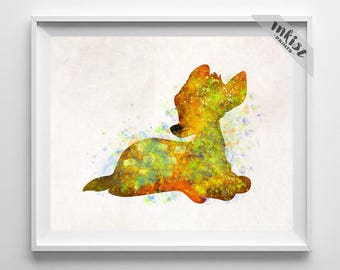 Bambi Poster, Bambi Print, Bambi Art, Walt Disney Art, Bambi Watercolor, Disney Art Print, Watercolor Art, Wall Art, Type 1, Dorm Art
