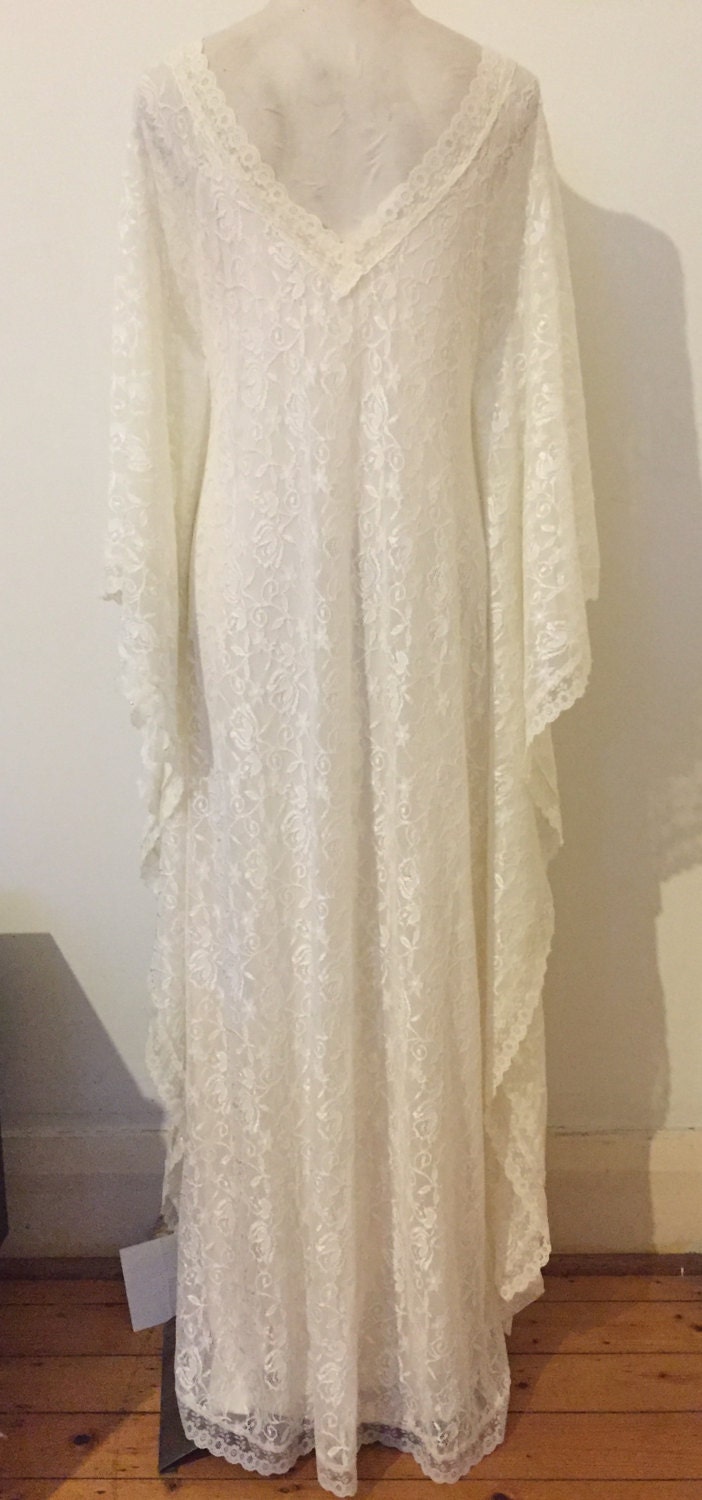 Angel Lace Bohemian Beaded Bridal Kaftan Dress, Gypsy Wedding Dress
