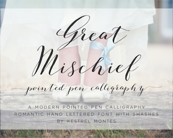 Handlettered Calligraphy Font by Kestrel Montes, Great Mischief Modern Calligraphy Font, Digital Font Web Version Included, Wedding Font
