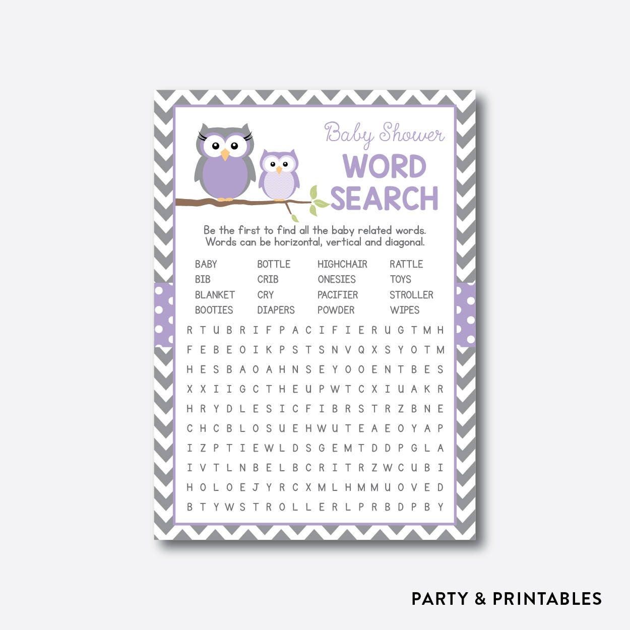 instant download owl baby word search owl baby word game