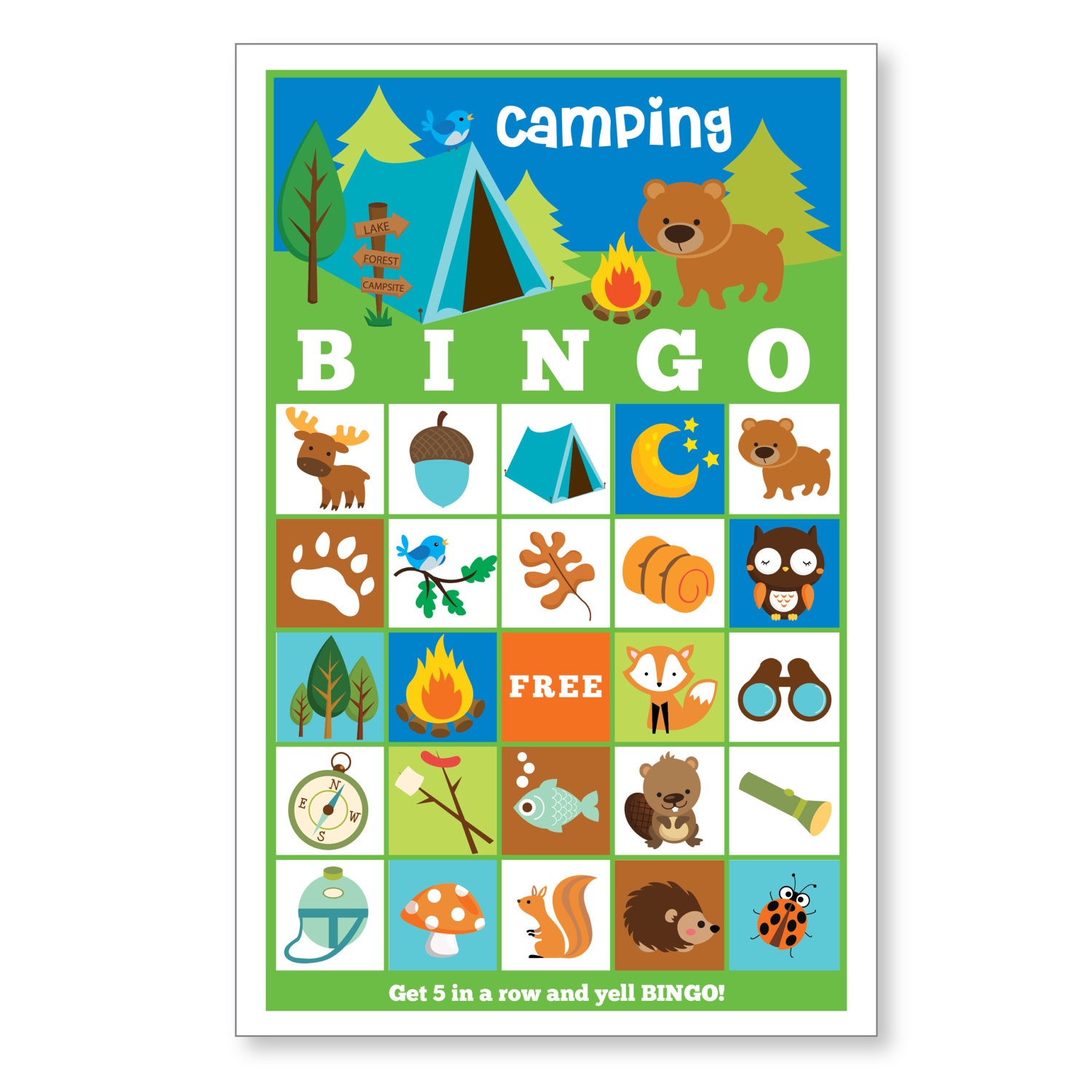 Camping BINGO Game - Kid's Printable Bingo Game - Bingo Game for Kids ...