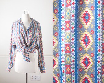 Tribal Print Button Down Shirt, 90s Grunge Clothing, Oversized Shirt, 90s Shirt, Native American Inspired, Southwestern Print 80s Shirt