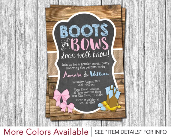 Boots Or Bows Gender Reveal Invitations 6
