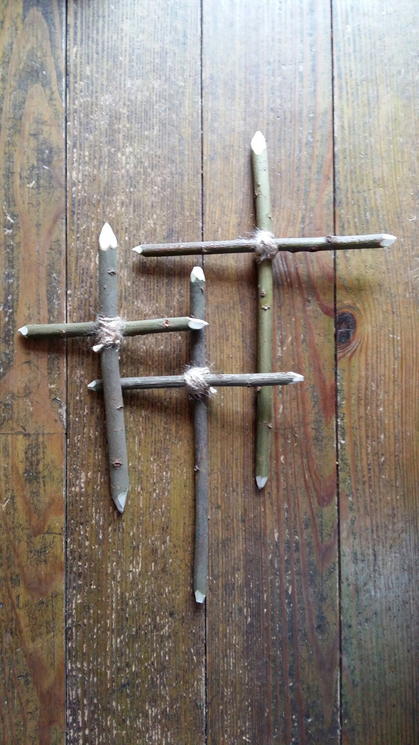 primitive easter decor twigs cross 3 wooden croses natural